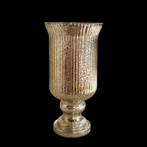 Valerie Parr Crackled Gold Ribbed Glass Footed Hurricane Candle Holder - Picture 9 of 10
